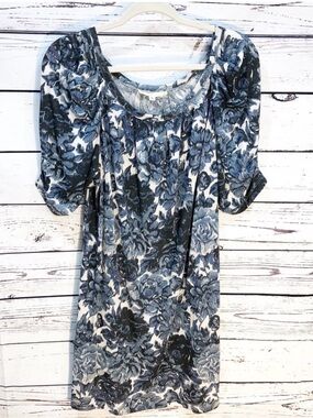 Soft Joie Puff Sleeved Shift Dress: Blue Floral Print
